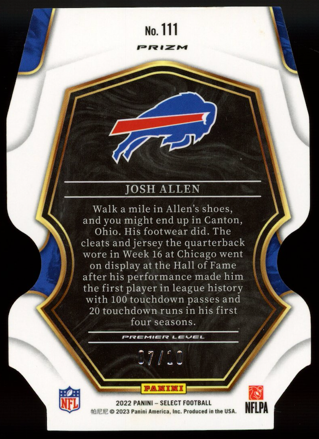 JOSH ALLEN 2022 Panini Select Premier Level Die-Cut Gold Prizm /10 #111 Bills