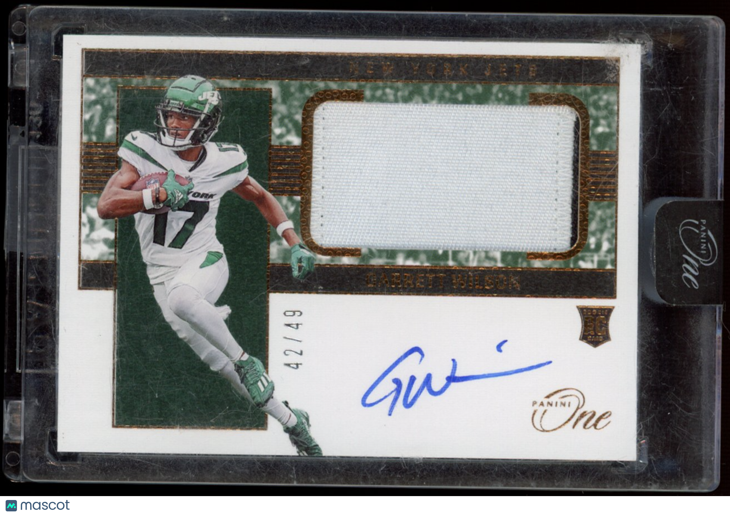 GARRETT WILSON 2022 Panini One Rookie Jumbo Patch Auto Bronze /49 #5 Jets