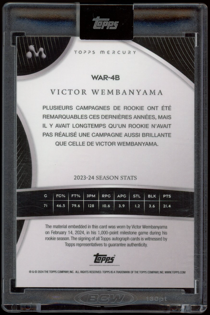 VICTOR WEMBANYAMA 2023-24 Topps Mercury Rookie Patch Auto French Language /75