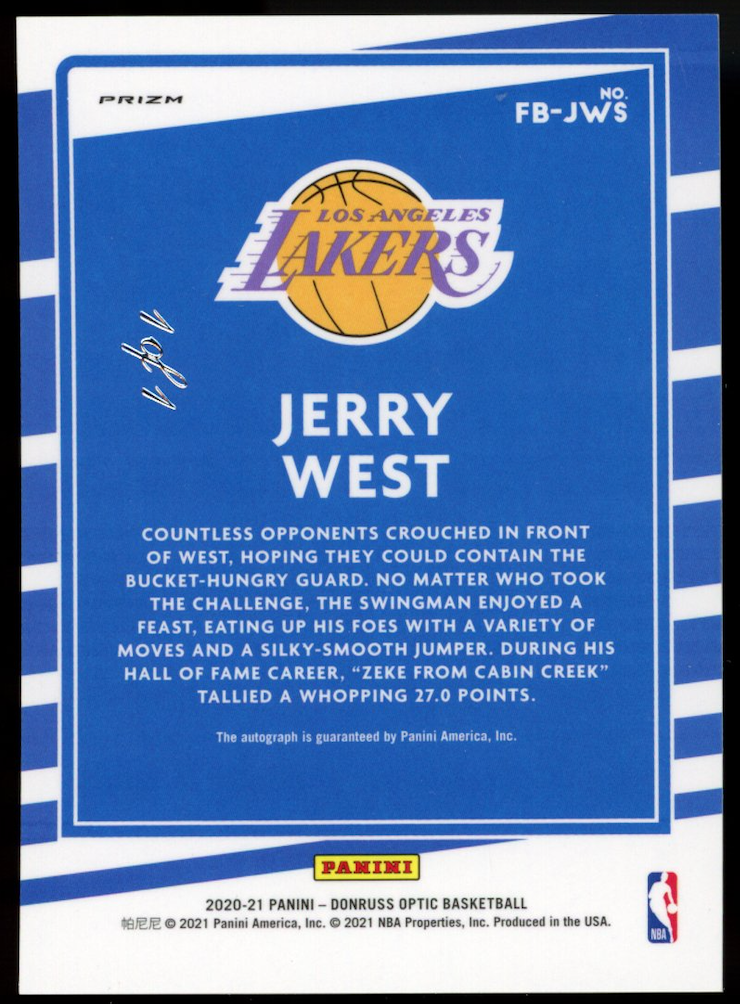 JERRY WEST 2020-21 Panini Donruss Optic Fast Break Auto Black Prizm 1/1 Lakers