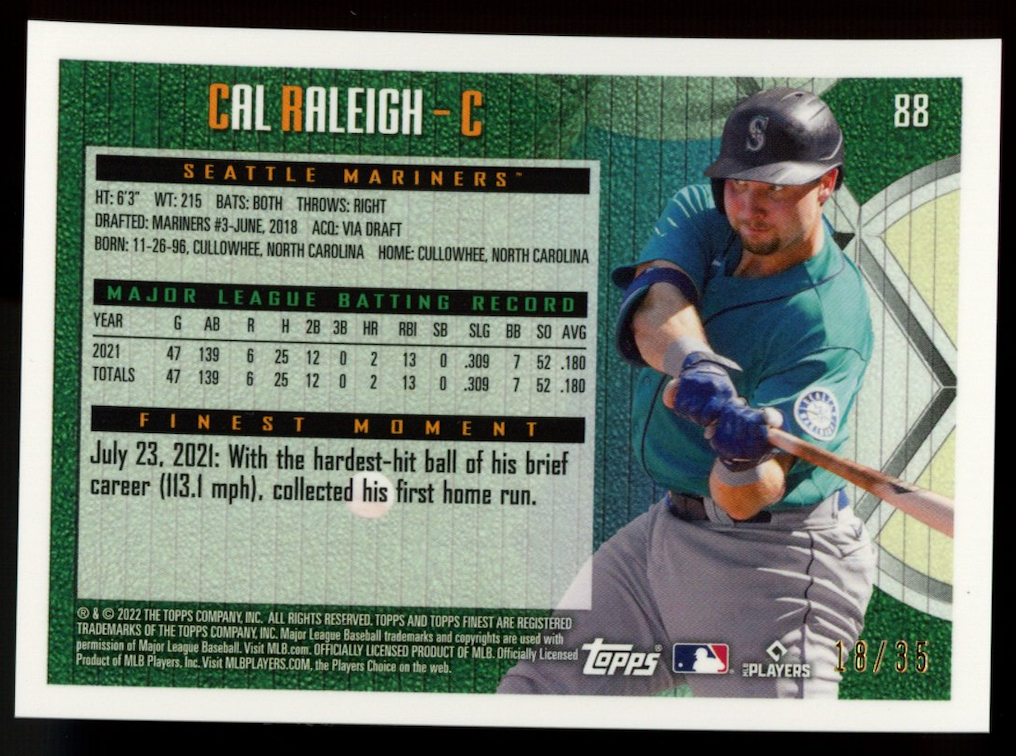 CAL RALEIGH 2022 Topps Finest Prism Refractor Rookie /35 #88 Mariners RC