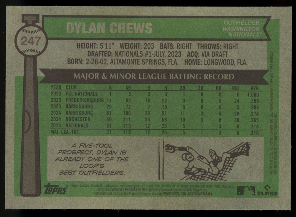DYLAN CREWS 2025 Topps Heritage Chrome Rookie Black Refractor /76 #247 Nationals
