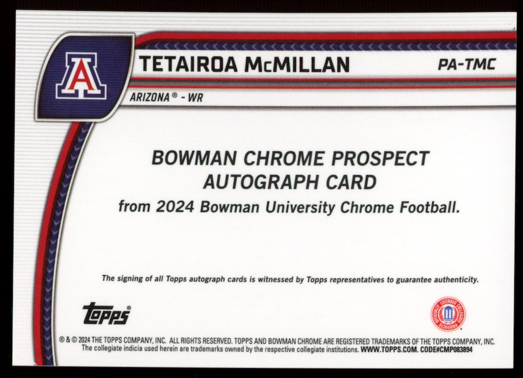 TETAIROA MCMILLAN 2024 Bowman U Chrome Yellow Refractor Auto /75 #PA-TMC