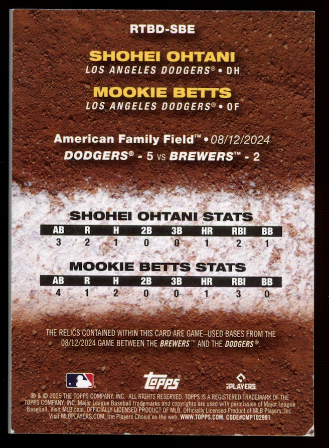SHOHEI OHTANI MOOKIE BETTS 2025 Topps Series 2 Rounding The Bases Relic Gold /50