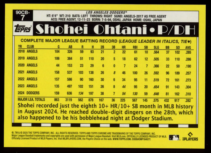 SHOHEI OHTANI 2025 Topps Chrome Logofractor 35th Orange /25 #90CB-7 Dodgers