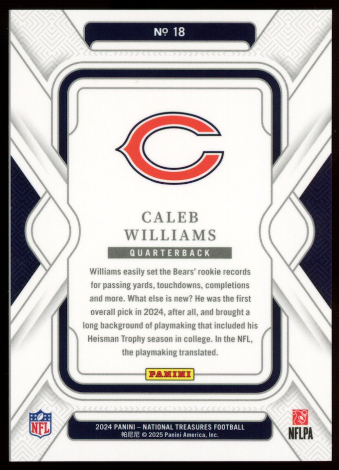 CALEB WILLIAMS 2024 Panini National Treasures Rookie Silver /25 #18 Bears