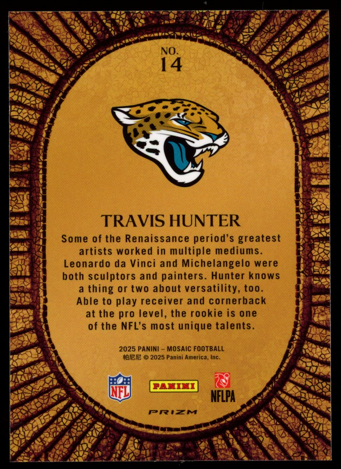 TRAVIS HUNTER 2025 Panini Mosaic Micro Mosaic Rookie Case Hit SSP #14 Jaguars