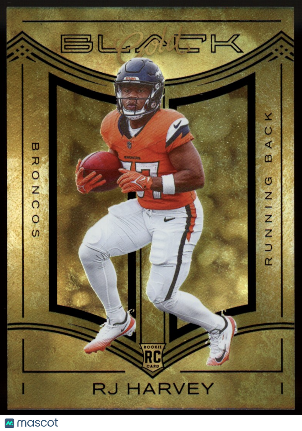 RJ HARVEY 2025 Panini Black Black Gold Rookie SSP #29 Denver Broncos