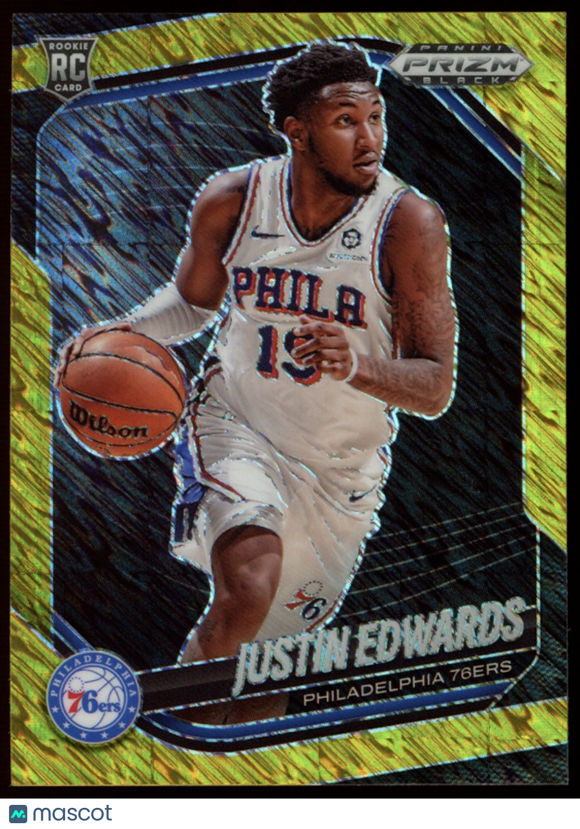 JUSTIN EDWARDS 2024-25 Panini Prizm Black Gold Shimmer /10 Rookie #215 76ers