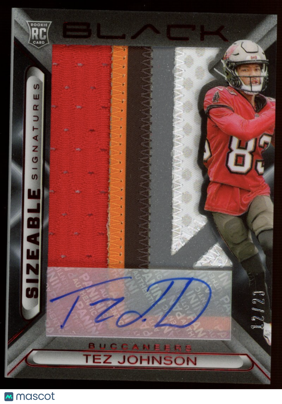 TEZ JOHNSON 2025 Panini Black Sizeable Signatures Ruby Patch Auto /20 #SSR-TJN