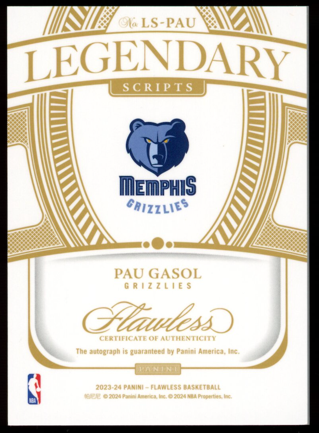 PAU GASOL 2023-24 Panini Flawless Legendary Scripts Auto Amethyst /3 #LS-PAU