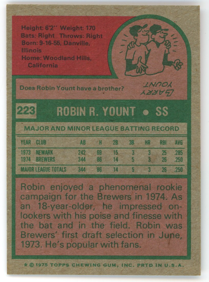 ROBIN YOUNT 1975 Topps Baseball Rookie Card #223 Milwaukee Brewers
