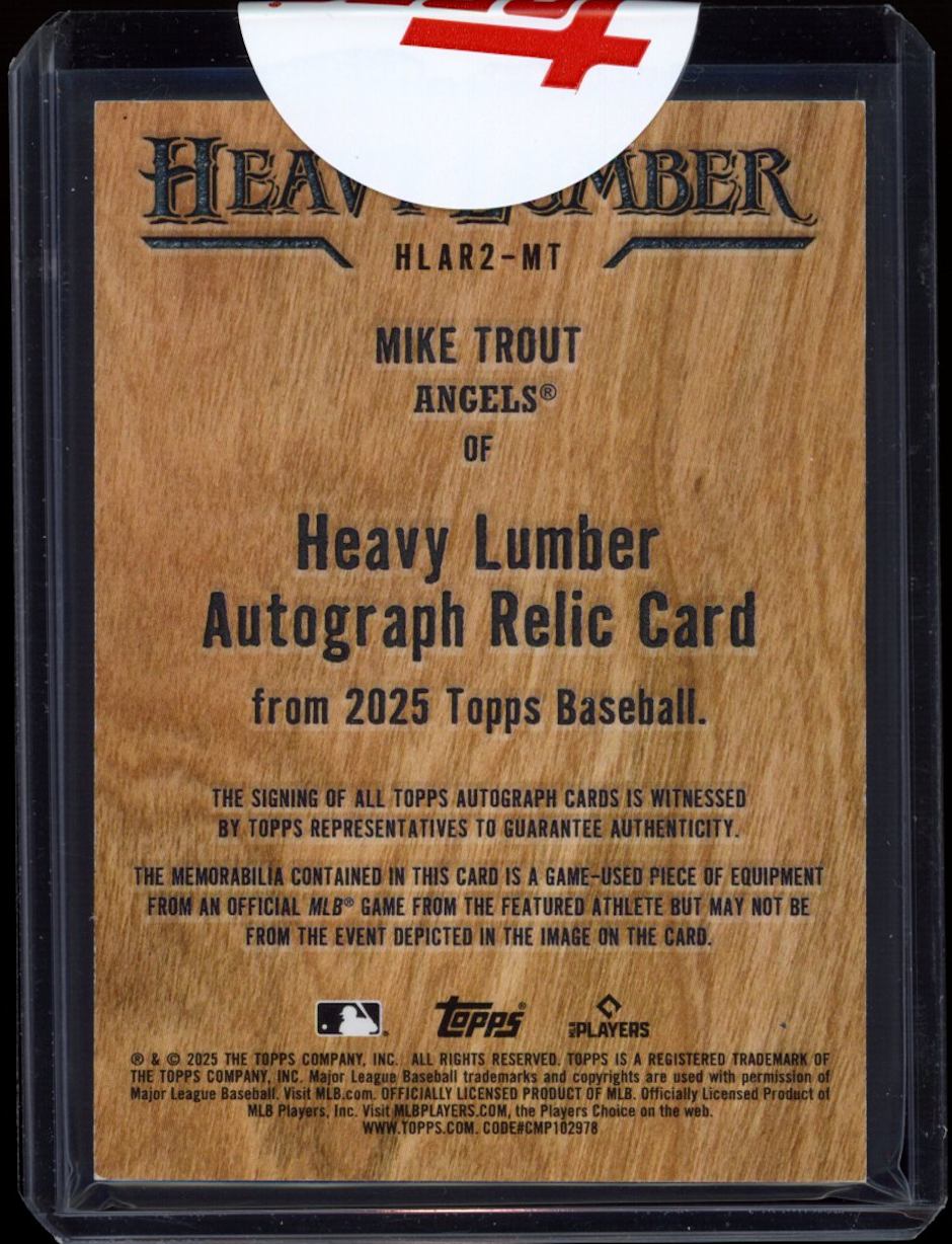 MIKE TROUT 2025 Topps Heavy Lumber Game-Used Bat Relic Auto Angels