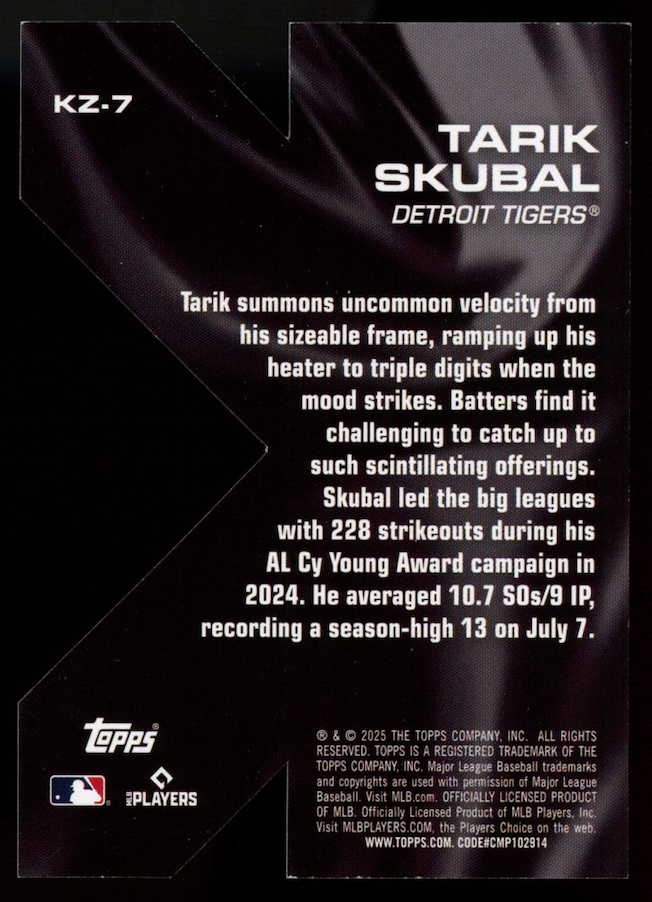 TARIK SKUBAL 2025 Topps Series 2 K Zone SSP Insert #KZ-7 Detroit Tigers