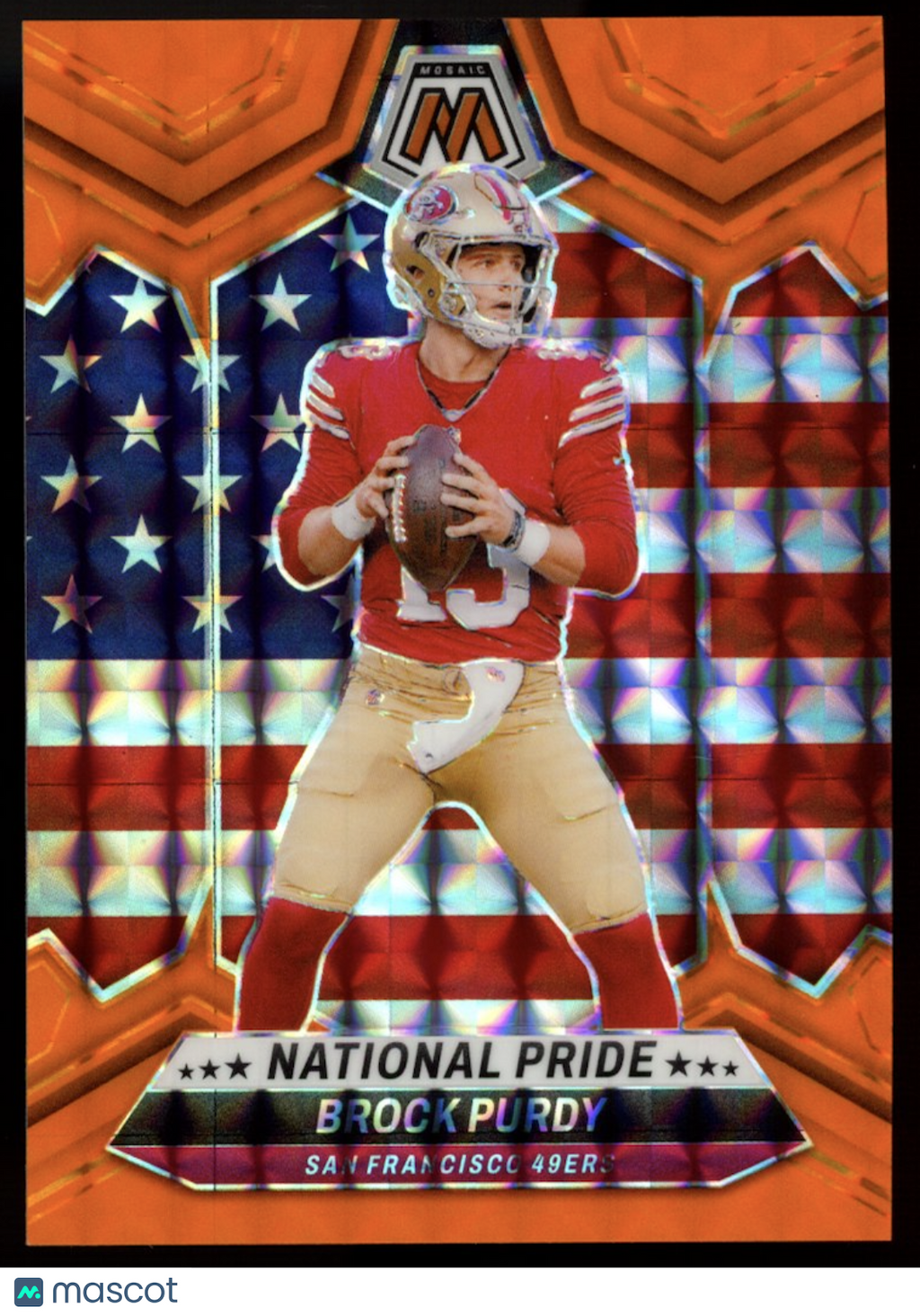 BROCK PURDY 2024 Panini Mosaic National Pride Orange Fluorescent Prizm /25 49ers