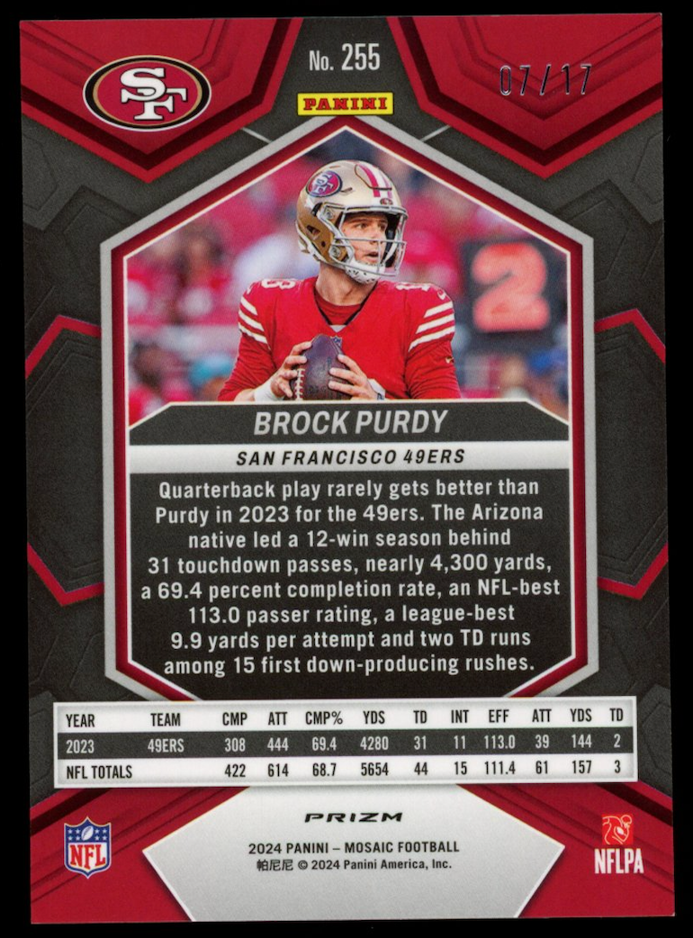 BROCK PURDY 2024 Panini Mosaic National Pride Gold Wave Prizm /17 #255 49ers