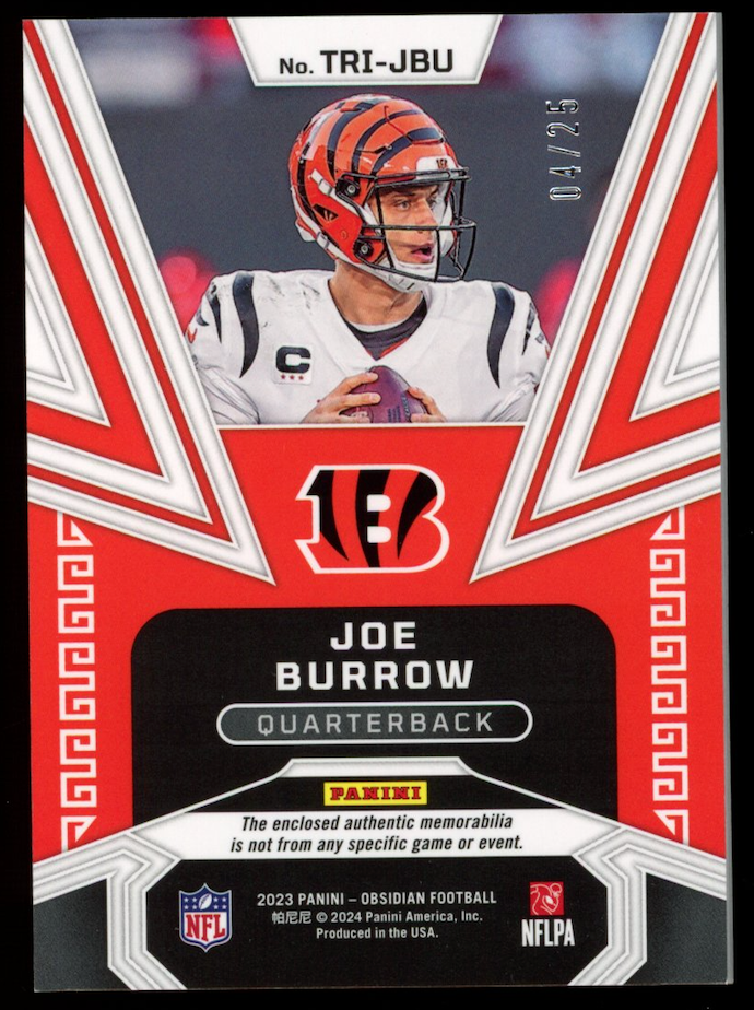 JOE BURROW 2024 Panini Obsidian Trifecta Triple Patch Green /25 #TRI-JBU Bengals