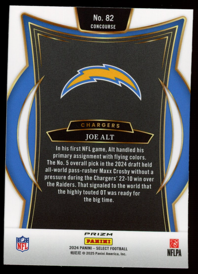 JOE ALT 2024 Panini Select Concourse Zebra Prizm Rookie SSP #82 Chargers