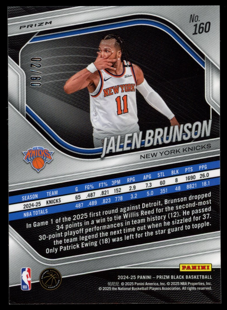 JALEN BRUNSON 2024-25 Panini Prizm Black Orange Wave /60 #160 Knicks
