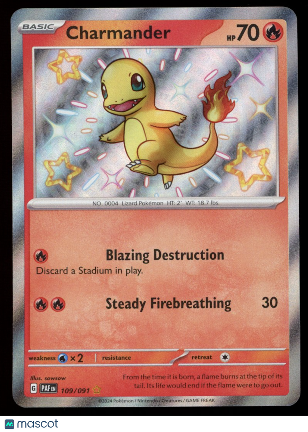CHARMANDER 2024 Pokemon Scarlet Violet Paldean Fates Shiny Holo #109/91