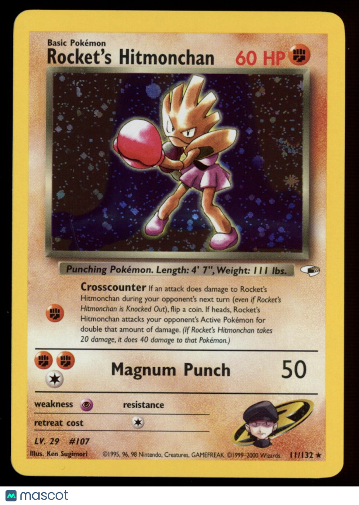 ROCKET'S HITMONCHAN 2000 Pokemon Gym Heroes Holo Rare #11/132 NM+