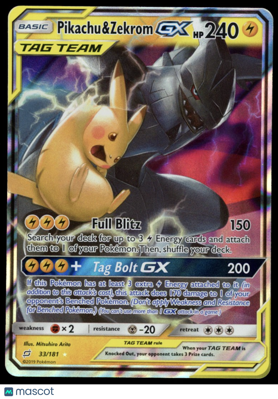 PIKACHU & ZEKROM GX 2019 Pokemon Sun Moon Team Up Tag Team #33/181