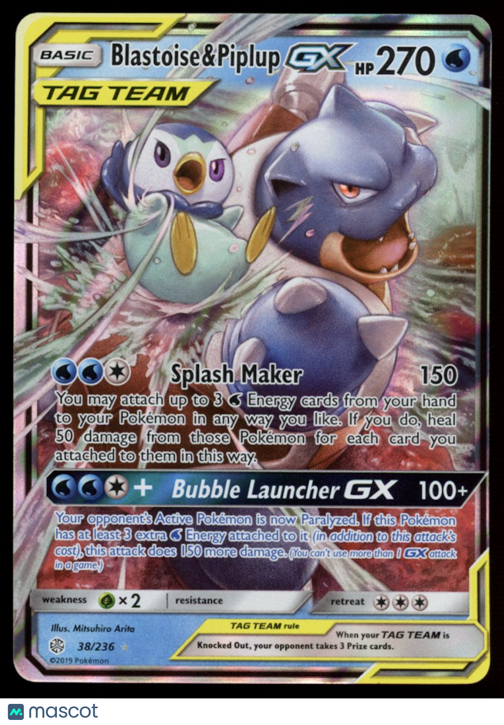 BLASTOISE & PIPLUP GX 2019 Pokemon Sun Moon Cosmic Eclipse Tag Team #38/236