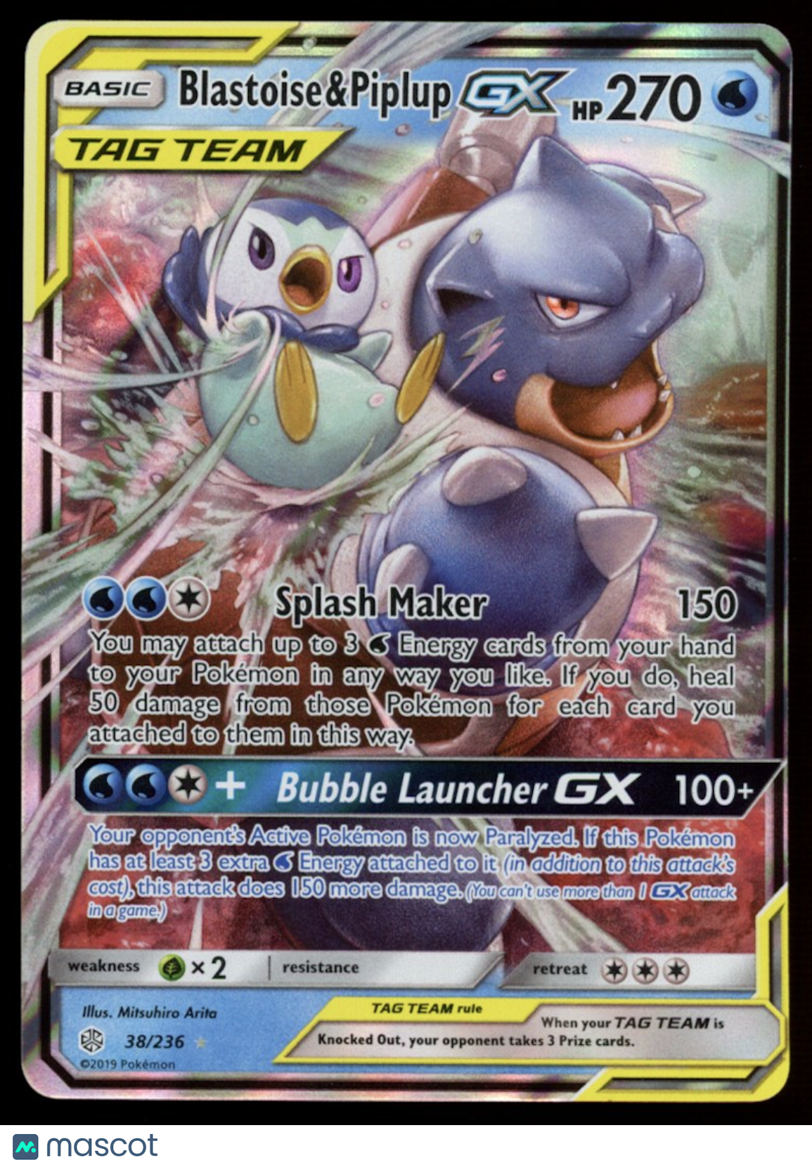 BLASTOISE & PIPLUP GX 2019 Pokemon Sun Moon Cosmic Eclipse Tag Team #38/236
