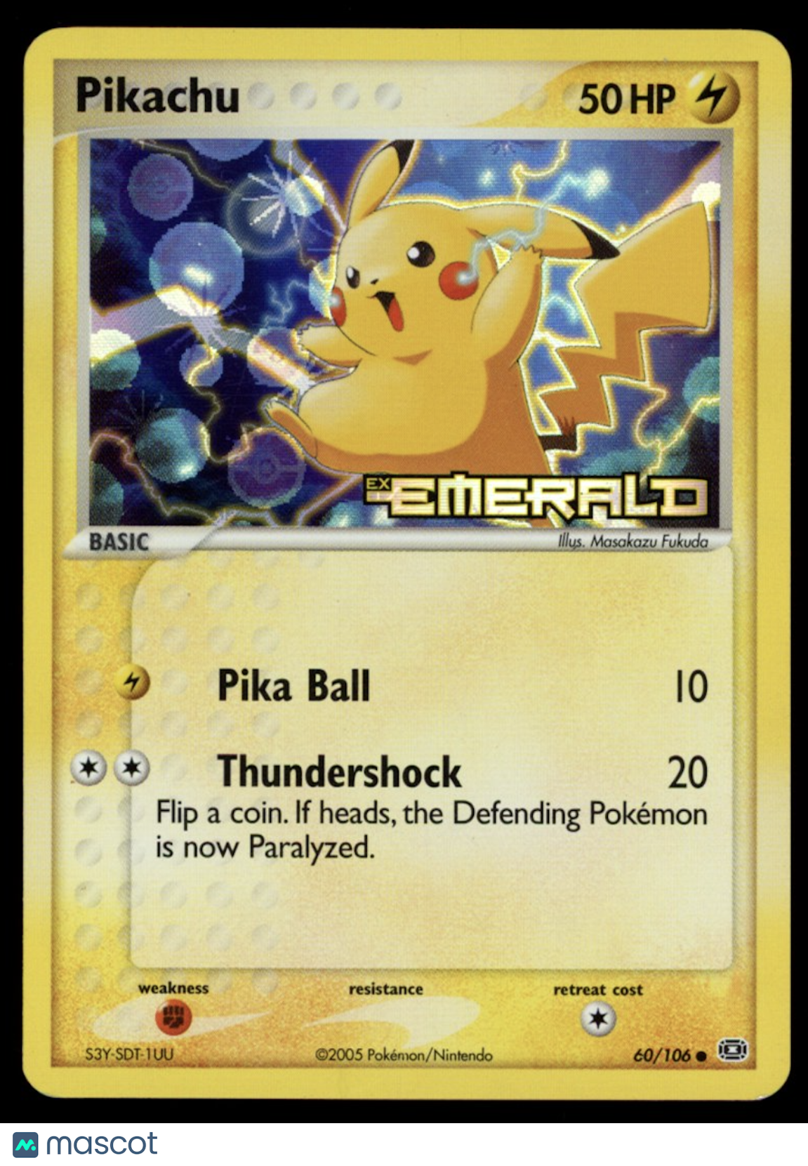 PIKACHU 2005 Pokemon Emerald Reverse Holo Stamped #60/106