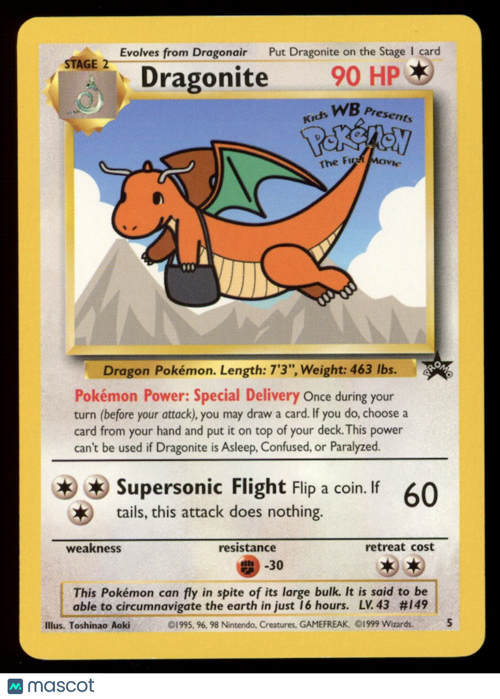 DRAGONITE 1999 Pokemon The First Movie Promo #5 WB Stamp
