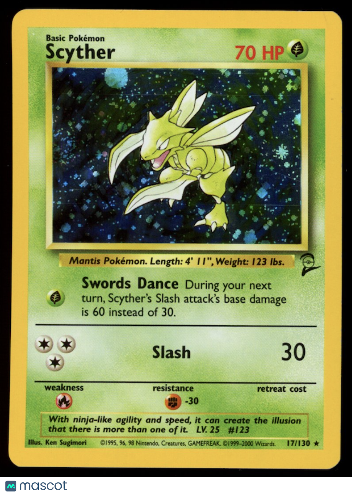 SCYTHER 2000 Pokemon Base Set 2 Holo Rare #17/130