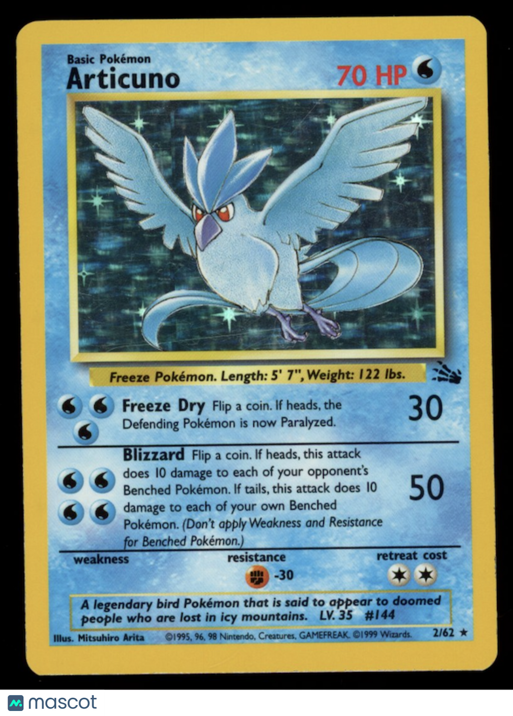 ARTICUNO 1999 Pokemon Fossil Holo Rare #2/62