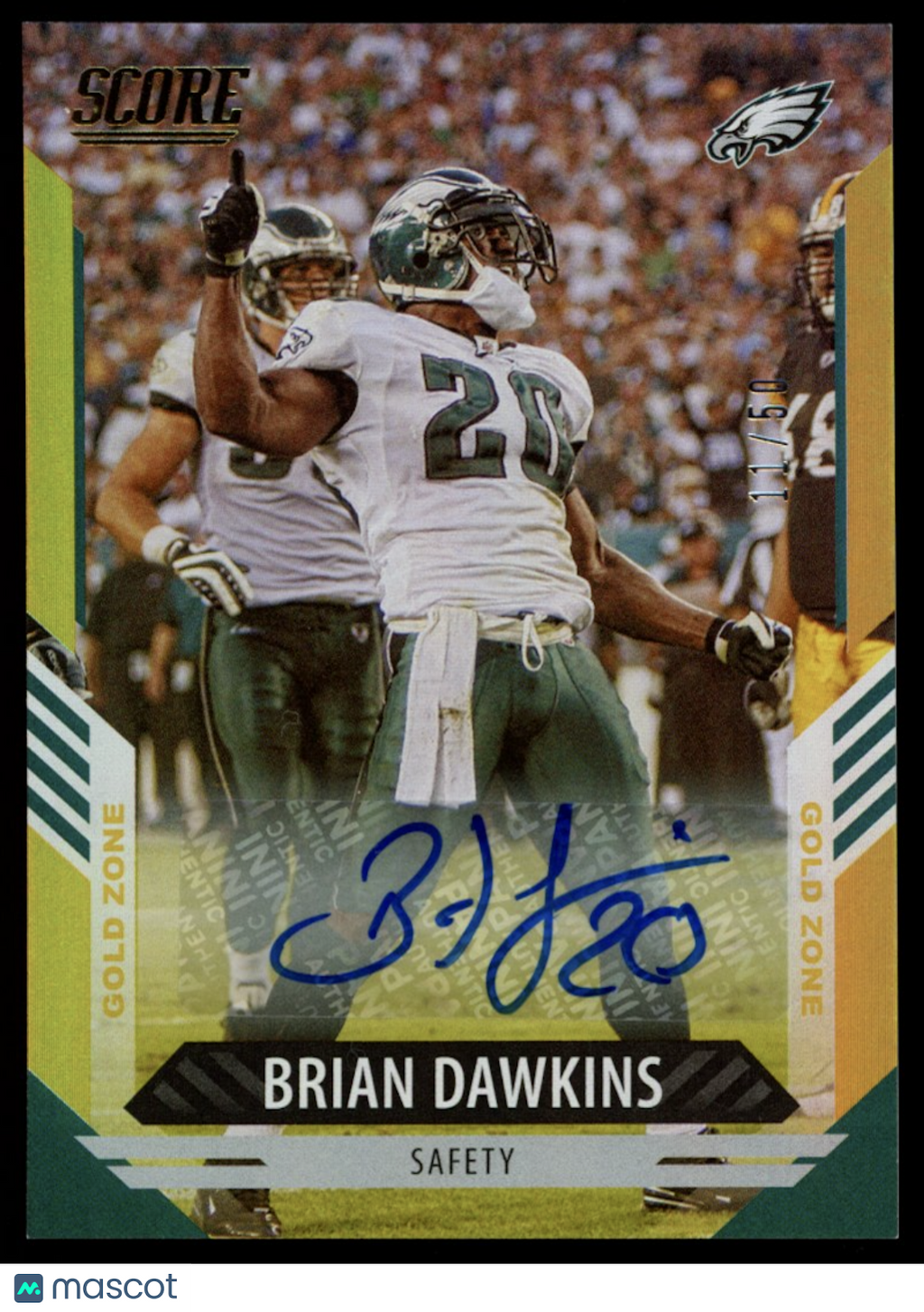 BRIAN DAWKINS 2021 Panini Score Gold Zone Auto /50 #70 Philadelphia Eagles