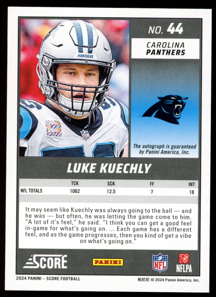 LUKE KUECHLY 2024 Panini Score Football Auto #44 Carolina Panthers