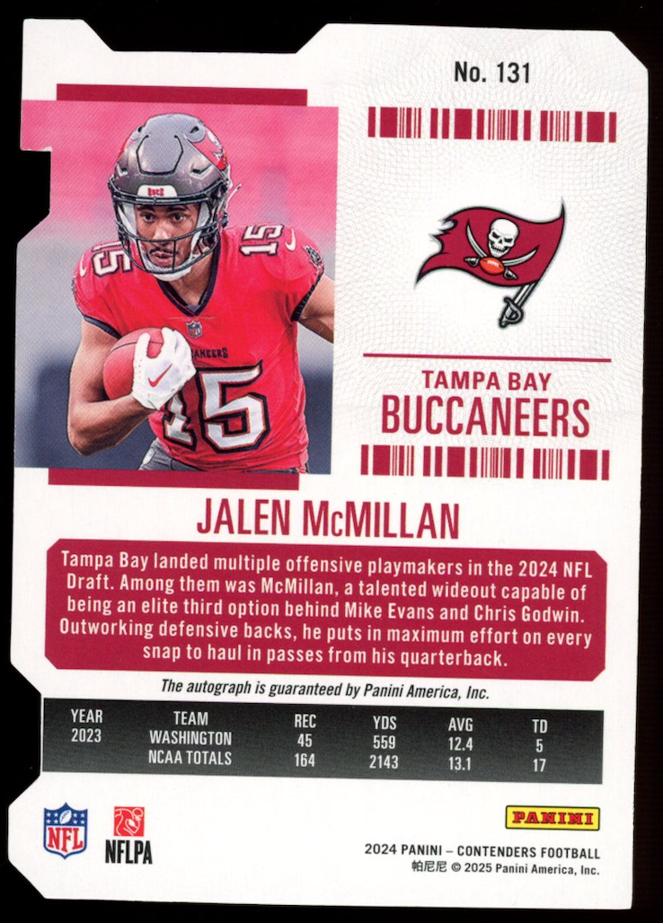 JALEN MCMILLAN 2024 Panini Contenders Rookie Ticket Stub Auto /15 #131