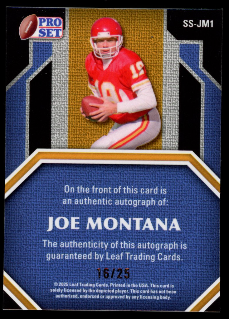 JOE MONTANA 2025 Leaf Pro Set Prismatic Silver Auto /25 #SS-JM1 Chiefs