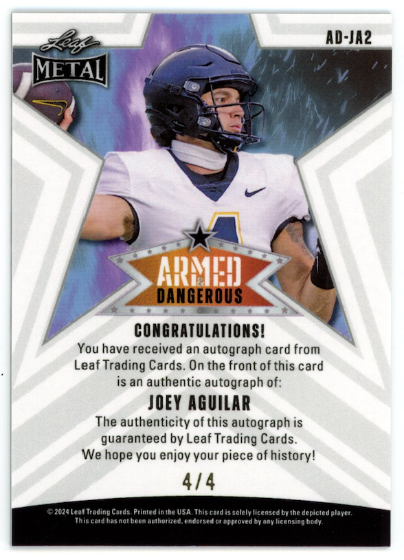JOEY AGUILAR 2024 Leaf Metal Armed and Dangerous Cracked Ice Auto /4 #AD-JA2