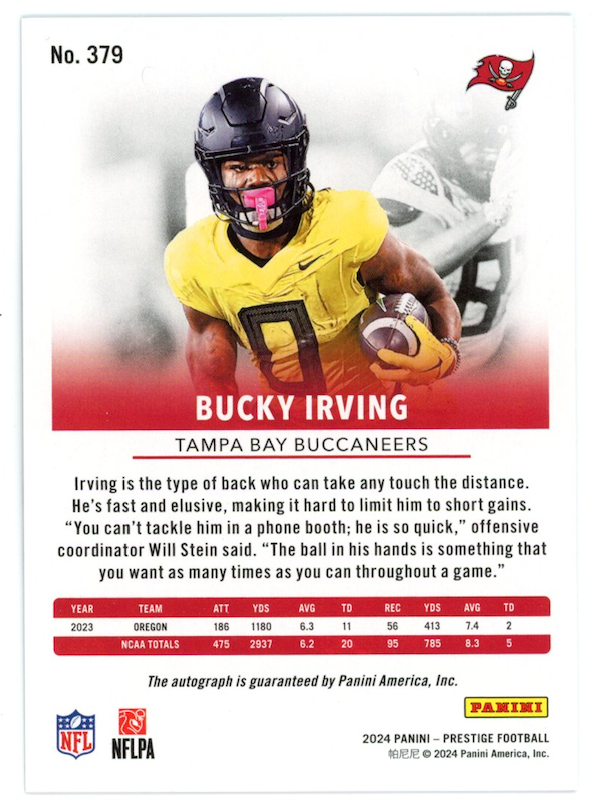 BUCKY IRVING 2024 Panini Prestige Xtra Points Rookie Auto #379 Buccaneers