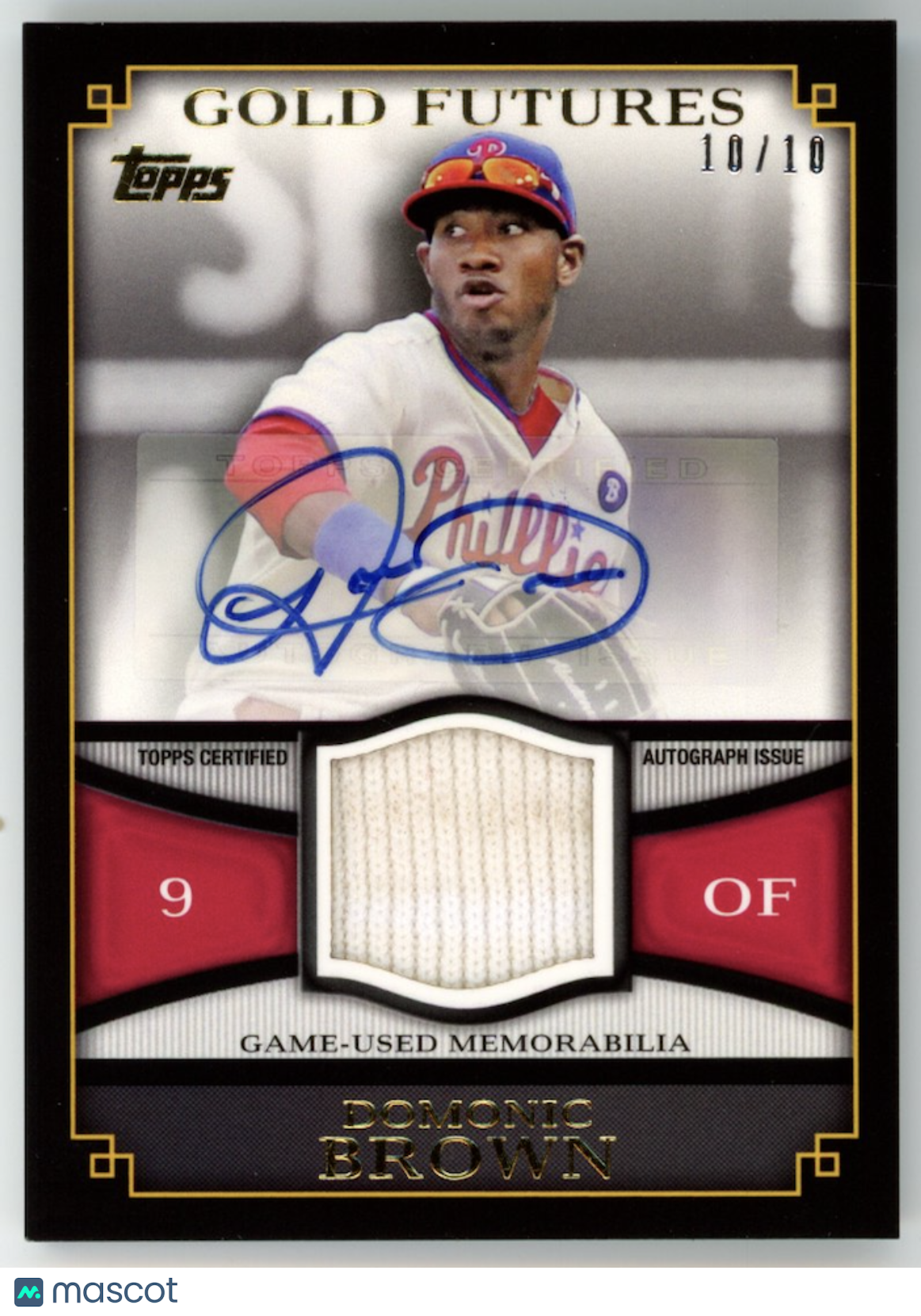 DOMONIC BROWN 2012 Topps Gold Futures Game Used Patch Auto /10 Phillies