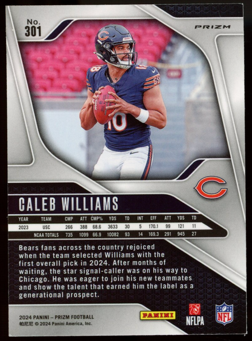 CALEB WILLIAMS 2024 Panini Prizm Silver Rookie #301 RC Chicago Bears
