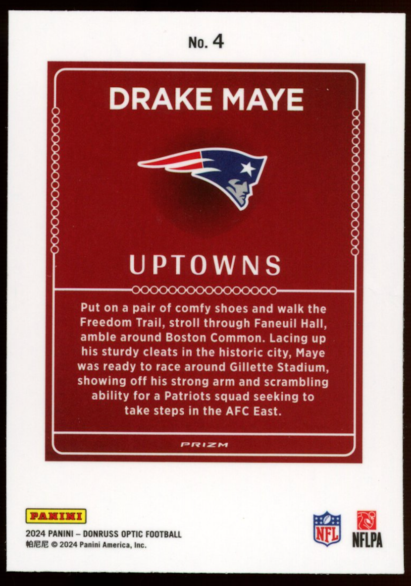 DRAKE MAYE 2024 Panini Donruss Optic Uptowns Rookie Case Hit SSP #4 Patriots