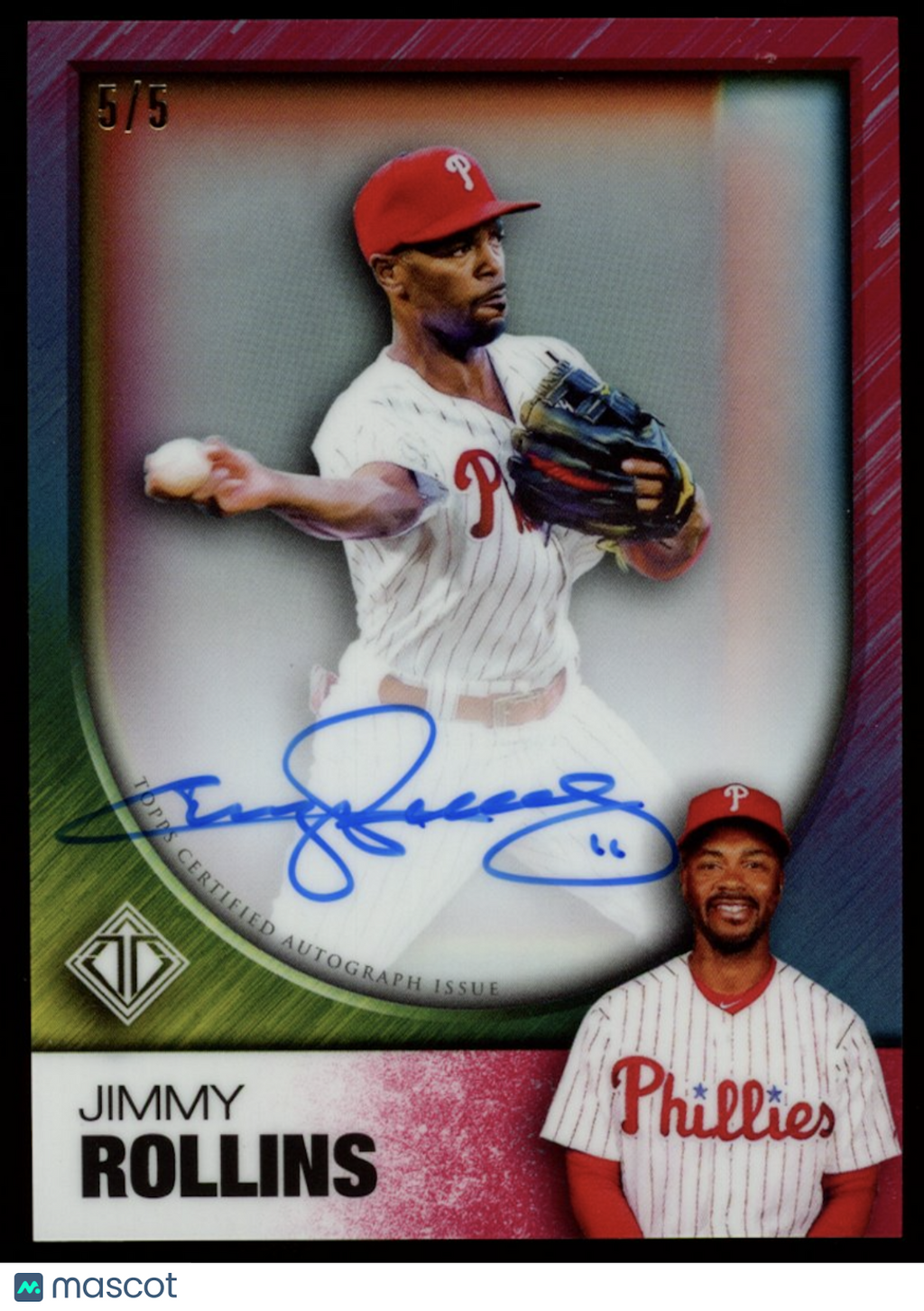 JIMMY ROLLINS 2023 Topps Transcendent Collection Icons Chrome Auto Red /5