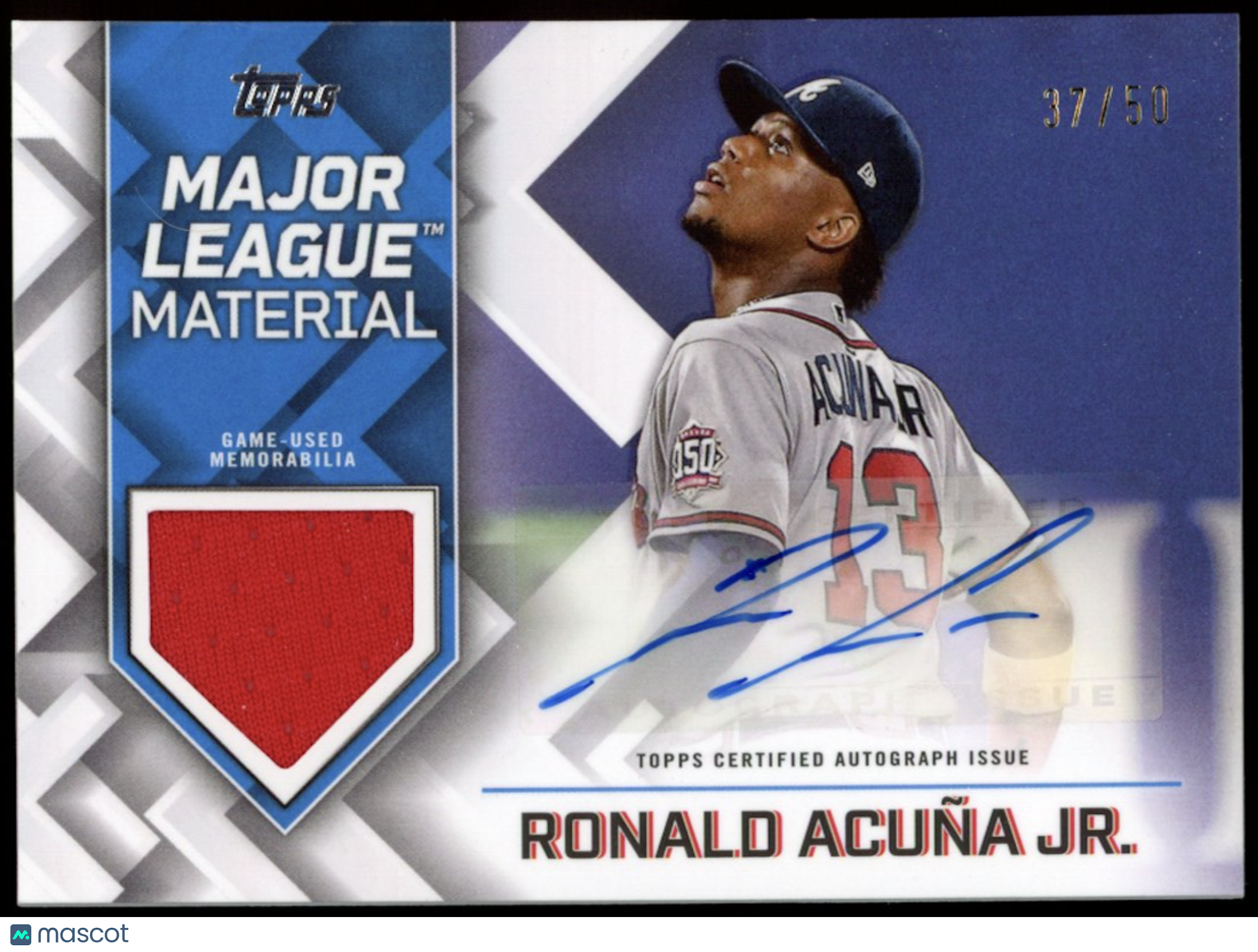 RONALD ACUNA JR. 2022 Topps Series 1 Major League Material Patch Auto /50 Braves