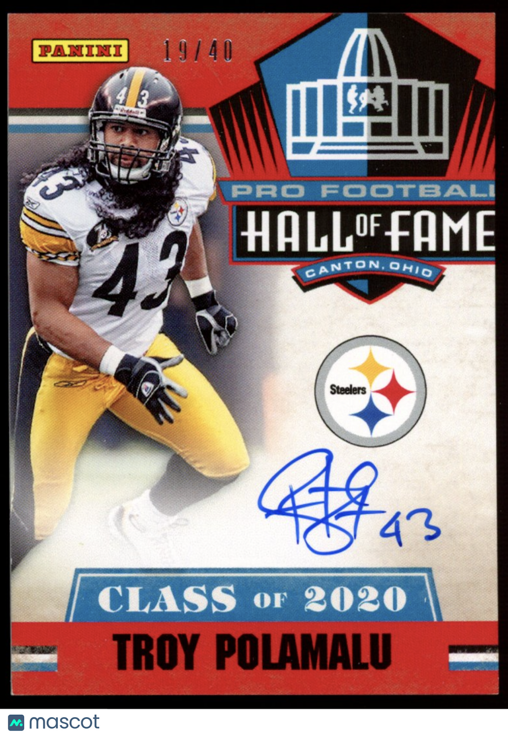 TROY POLAMALU 2020 Panini Hall of Fame On Card Auto /40 #TP Steelers