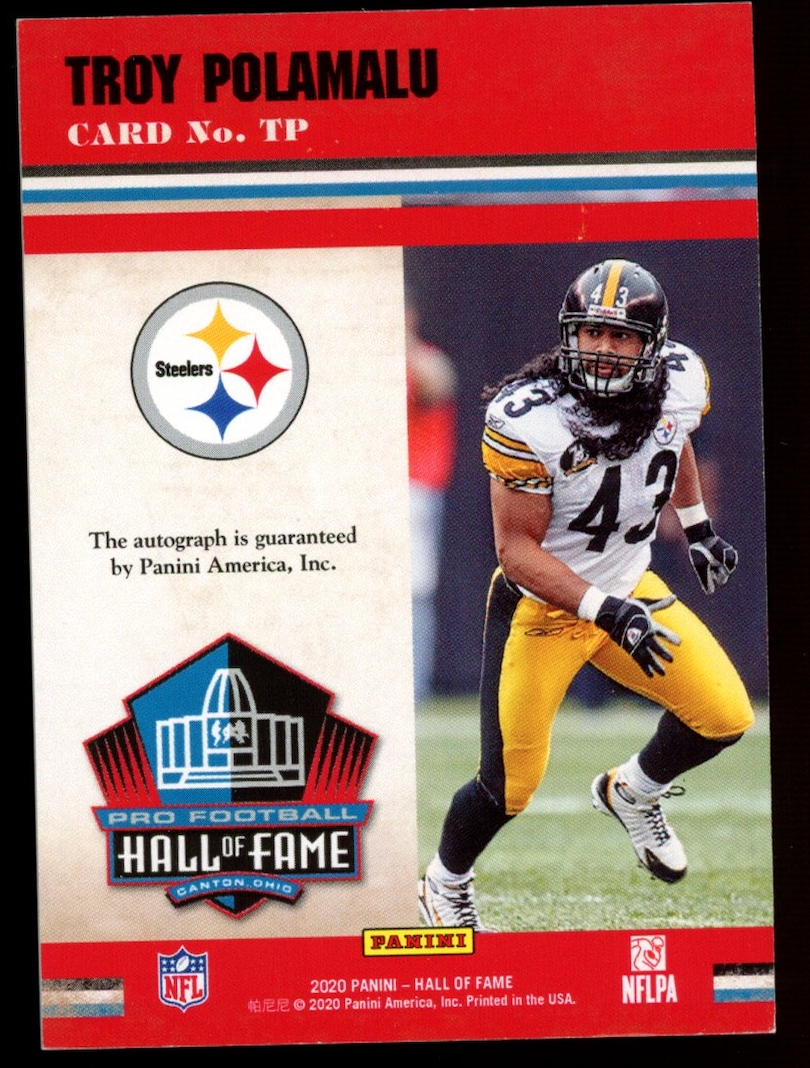 TROY POLAMALU 2020 Panini Hall of Fame On Card Auto /40 #TP Steelers