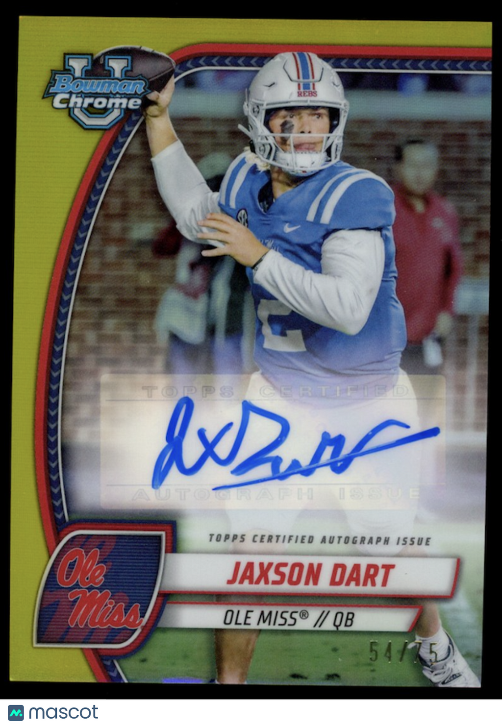 JAXSON DART 2024 Bowman U Chrome Prospect Auto Yellow Refractor /75 #PA-JDA