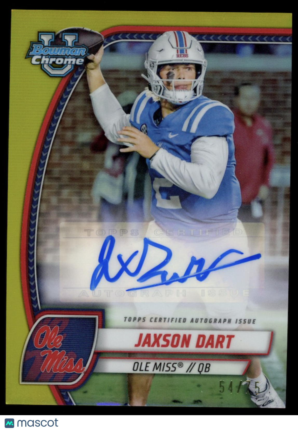 JAXSON DART 2024 Bowman U Chrome Prospect Auto Yellow Refractor /75 #PA-JDA