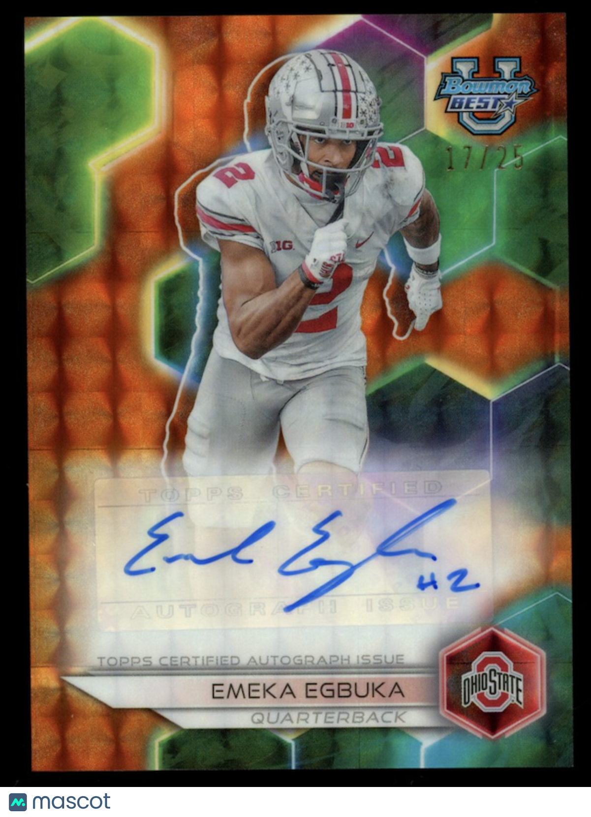 EMEKA EGBUKA 2023 Bowman U Best Orange Refractor Auto /25 #BOA-EE Ohio State