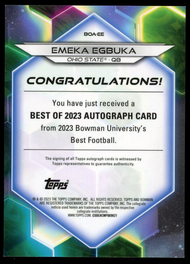 EMEKA EGBUKA 2023 Bowman U Best Orange Refractor Auto /25 #BOA-EE Ohio State