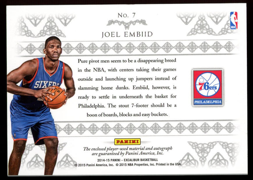 JOEL EMBIID 2014-15 Panini Excalibur Rookie Rampage Patch Auto /349 #7 76ers